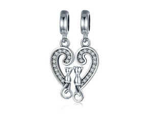 Srebrny Koralik Charms Beads Kotki Mruczki Friends