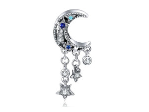 Srebrny Koralik Charms Beads Księżyc Gwiazdy Moon