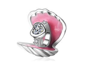 Srebrny Koralik Charms Beads Muszla Pierścionek
