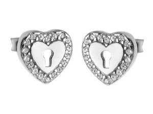 Rodowane Srebrne Kolczyki Serca Kłódki Heart Key