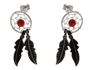 Wiszące Srebrne Kolczyki Łapacz Snów Dreamcatcher