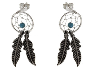 Wiszące Srebrne Kolczyki Łapacz Snów Dreamcatcher