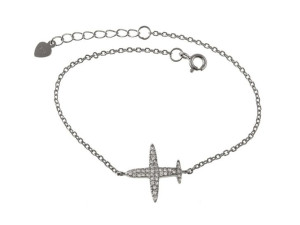Srebrna Bransoleta Gwiazd Samolot Airplane Podróż
