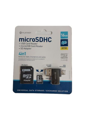 Zestaw 4w1 Micro Sd 16gb Adapter Sd + Otg Platinet
