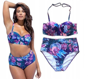 Strój kąpielowy kwiaty push up XL
