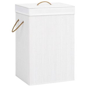 Bambusowy kosz na pranie, biały, 72 L