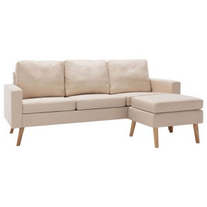 3-osobowa sofa z podnóżkiem, kremowa, tapicerowana tkaniną