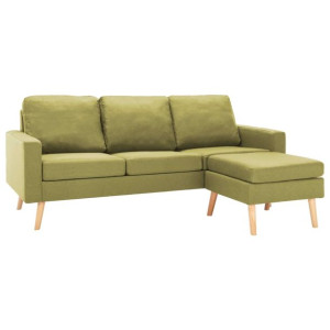 3-osobowa sofa z podnóżkiem, zielona, tapicerowana tkaniną