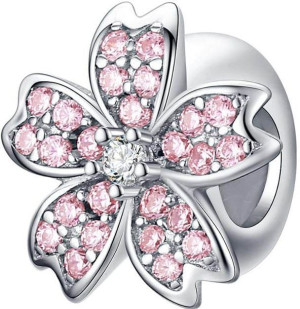 Charms Srebro - Różowy Kwiat Magnolii Stopper