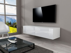 Szafka RTV wisząca SACHINO biały/ biały połysk 140 cm