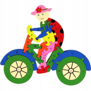 Rowerzysta Drewniane Klocki Literki Cyferki