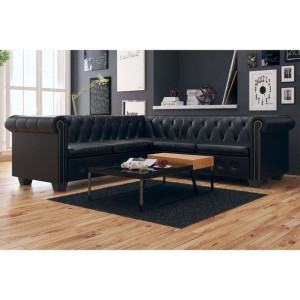 Sofa Chesterfield pięcioosobowa czarna eko skóra