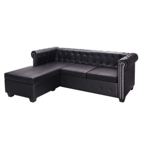 Sofa Chesterfield narożna eko skóra czarna