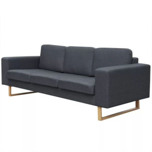 Sofa 3-os. ciemnoszara tkanina drewno