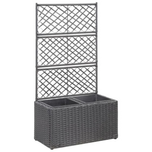 Donica z kratką 2 wkładami 58x30x107cm polirattan czarna