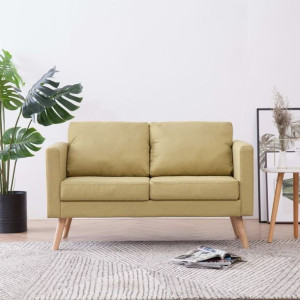 Sofa 2-osobowa tapicerowana zielona drewno