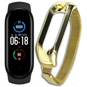 XIAOMI MI Band 5 + folia ochronna + bransoleta ZŁOTA