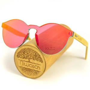 Drewniane okulary przeciwsłoneczne Niwatch Cassiopeia Orange Mirror & Bambo