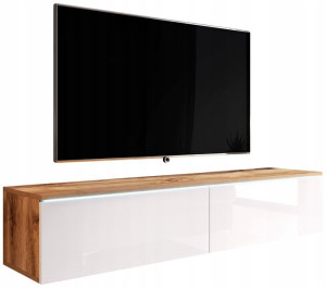 Stolik RTV 140cm wisząca półka - Wotan/Biały