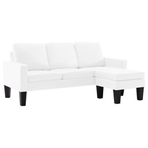 3-osobowa sofa z podnóżkiem, biała, sztuczna skóra