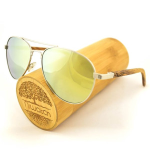 Drewniane okulary przeciwsłoneczne Niwatch Musca Light Yellow Mirror