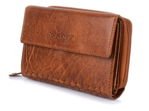 Brązowy Portfel Damski Skórzany Poziomy Vintage Plecionka Q62