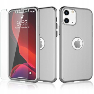 Srebrne Etui Case 360 Do Iphone 11 6.1 + Szkło