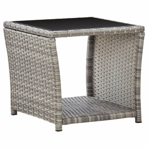 Stolik kawowy, szary, 45x45x40 cm, rattan PE i szkło