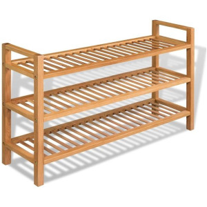 Lumarko Stojak na buty z 3 półkami, 100x27x59,5 cm, lite drewno dębowe