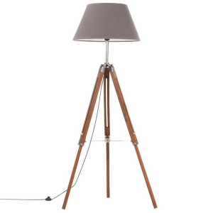 Lumarko Lampa podłogowa na trójnogu, brązowo-szara, tek, 141 cm