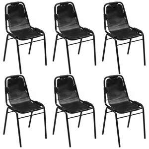 Lumarko Krzesła stołowe, 6 szt., czarne, skóra naturalna