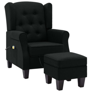 Fotel masujący z podnóżkiem, czarny, obity tkaniną