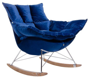 Welurowy ciemnoniebieski bujany fotel - Cradle