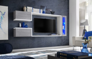  Meblościanka 235cm Beton + Biały mat GALIAS AM + LED