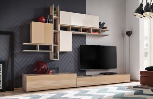  Meblościanka 255cm Dąb Wellington + Cappuccino połysk PVC NAPPA AM