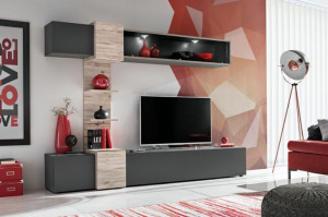  Meblościanka 230cm Dąb Wellington + Antracyt PVC RIKO AM