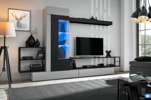 Meblościanka 300cm Perla Gray + Czarny mat RABI AM
