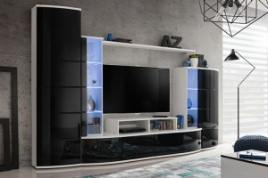 Meblościanka 300cm Biały + Czarny połysk PVC LEVI AM