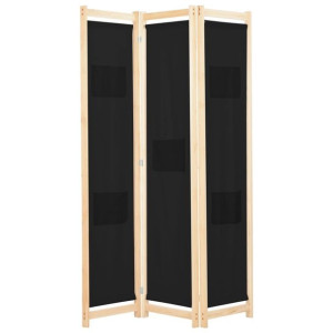Lumarko Parawan 3-panelowy, czarny, 120x170x4 cm, tkanina