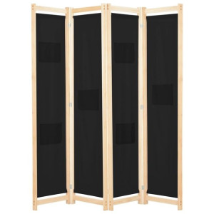 Lumarko Parawan 4-panelowy, czarny, 160x170x4 cm, tkanina