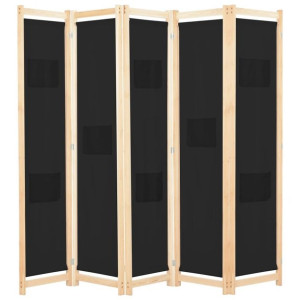 Lumarko Parawan 5-panelowy, czarny, 200 x 170 x 4 cm, tkanina