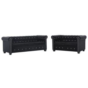 Lumarko Zestaw sof w stylu Chesterfield, 2 szt., aksamit, czarne