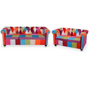 Lumarko Zestaw 2 sof Chesterfield, obicie materiałowe