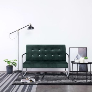 Lumarko 2-osobowa sofa z podłokietnikami, ciemnozielona, chrom, aksamit