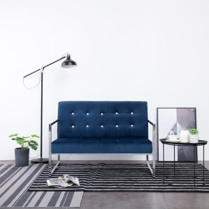 Lumarko 2-osobowa sofa z podłokietnikami, niebieska, chrom i aksamit