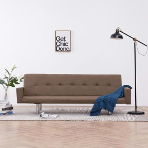 Lumarko Sofa rozkładana z podłokietnikami, brązowa, poliester