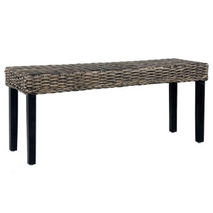 Lumarko Ławka, 110 cm, czarna, rattan kubu i lite drewno mango
