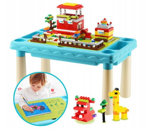 Stolik do klocków typu lego+300 klocków edukacyjny