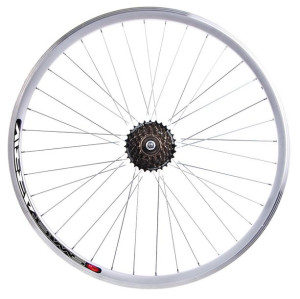 Koło 28 tylne SREBRNE ALU + wolnobieg 6rz Shimano