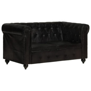 Lumarko 2-osobowa sofa Chesterfield, czarna, skóra naturalna